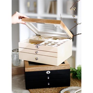 日式首飾盒多層高檔耳環項鏈手飾品收納盒箱便防塵攜帶鎖木質禮物