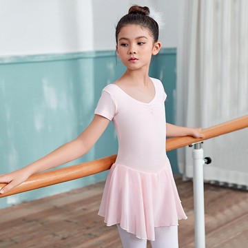 跨境亞馬遜兒童舞蹈服連衣裙雪紡公主裙子短袖芭蕾舞練功服體操服[萌寶童裝]可開發票
