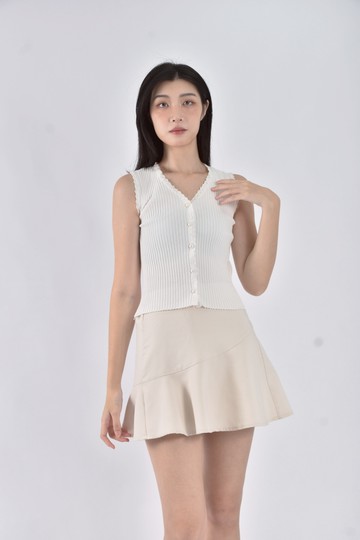 (S) le vely韓牌質感無袖珍珠雕花白色上衣