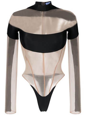 Mugler - panelled semi-sheer bodysuit - women - Polyamide/Elastane - 46 - Black