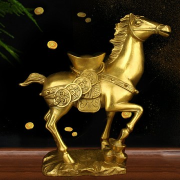 黃銅馬上有錢擺件馬背元寶家居客廳辦公室店鋪開業裝飾品生肖馬