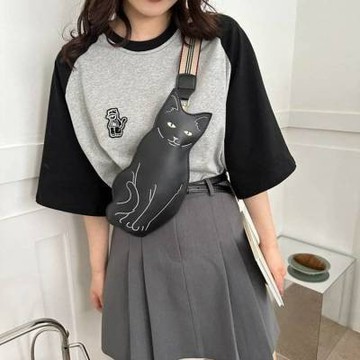 【台灣有貨】實拍 新韓版街拍小貓包包時尚個性鏈條斜挎包潮酷單肩小包女包