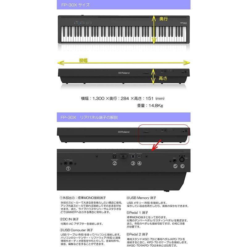 スタンド固定ベルト付きローランド 電子ピアノ FP-30X ブラック Roland 88鍵デジタルピアノ「テーブル型スタンド 折りたたみ椅子