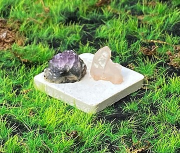 能量擺飾-天然原礦夢幻紫晶簇 可愛白水晶簇 兩入套組 療癒 開運