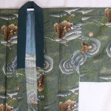 復古男士長襦袢 | 虎與竹和風柄 | 日本和服內襯長袍