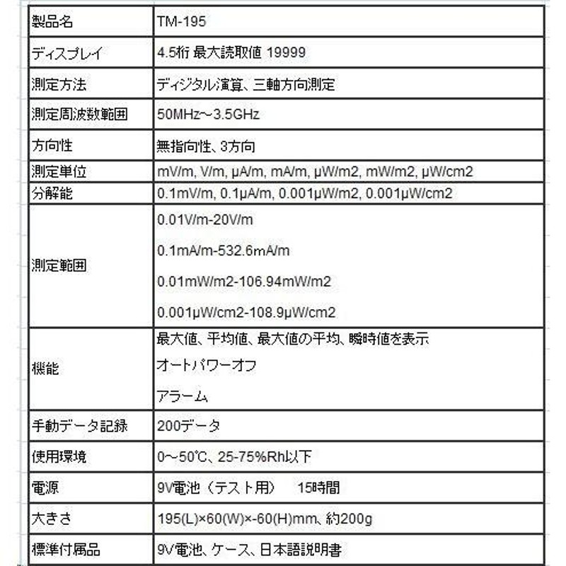 即購入可 TENMARS 高周波用電磁波測定器 TM-195 【最安値挑戦！】 3960円引き