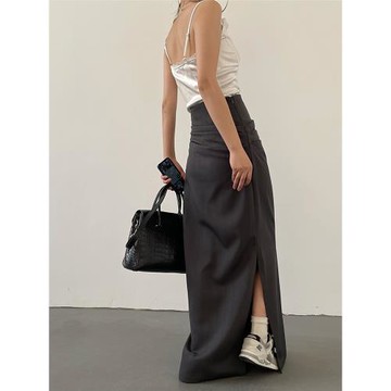 AcupStudio江右上 高腰褶皺開叉半身裙女春季設計感顯瘦A字裙子