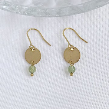 古典圓片。綠磷灰 天然石 黃銅耳勾 手作耳環 提升溝通表達能力