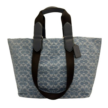 COACH C LOGO牛仔棉布手提肩背購物托特包(牛仔藍)