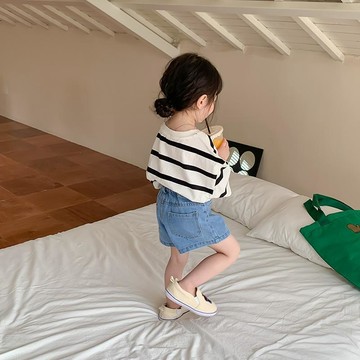 Mini baby🌷女童純棉條紋t恤短袖套裝夏季韓版寬鬆寶寶夏裝小童兩件套