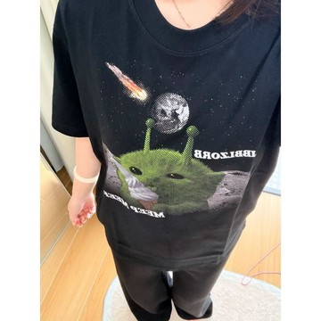 臺灣出貨+免運日系亞文化外星人星空印花短袖t恤女夏季新款設計感寬鬆百搭上衣