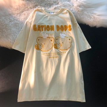 奶油可妹小熊短袖T恤女夏季松古日系植刺上衣ins潮