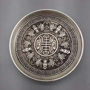古玩銅器 白銅五福捧壽盤子 白銅福在眼前碟子 五福臨門客廳擺件