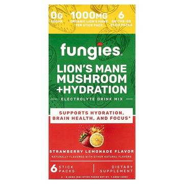 Fungies, 猴頭菇 + 補水，電解質混合飲品，草莓檸檬水味，6 條，每條 0.28 盎司（8 克）