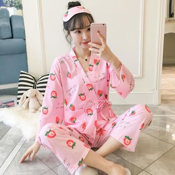 女韓版秋季寬松和服兩件套睡衣
