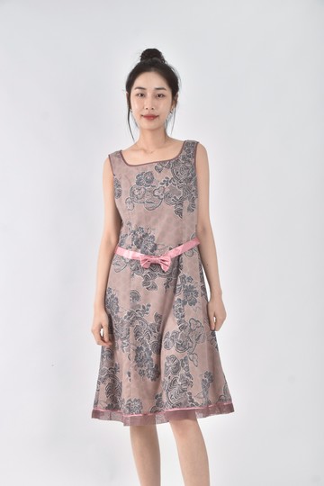 (S) en suey春夏棉質花卉無袖粉色洋裝