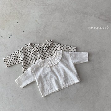 nunubiel 荷葉領點點襯衫【現貨】寶寶上衣 女童上衣 嬰幼童 嬰兒上衣 兒童上衣 兒童衣服 女童衣服 韓國童裝