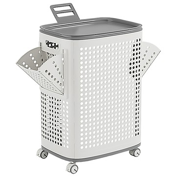 AOTTO 大容量透氣含蓋附輪髒衣籃-70L(洗衣籃 髒衣藍 置物架 收納架)白色