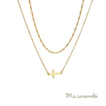 【焦糖小姐 Ms caramelo】不鏽鋼 雙鍊項鍊十字架