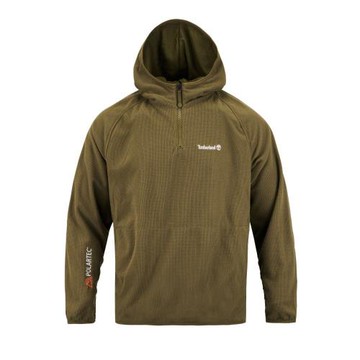 Timberland 男款深綠色Polartec®抓絨1/4拉鍊連帽上衣|A2KS5302