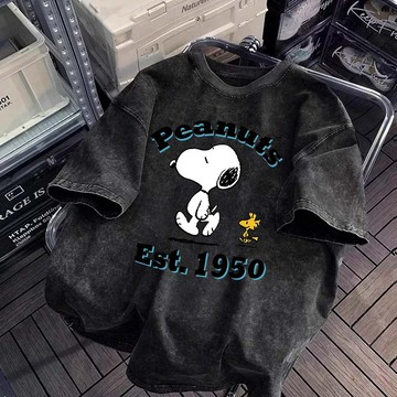 【YY！Snoopy】230克重磅水洗棉T 潮牌t 美式復古做舊t恤 小眾上衣 短T 寬版厚磅棉T恤 圓領t恤 夏天衣服