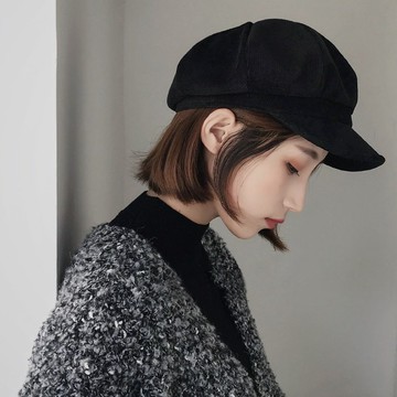 現貨-秋季ins燈芯絨時尚蓓蕾帽子女韓版日系百搭秋冬英倫八角貝雷帽潮