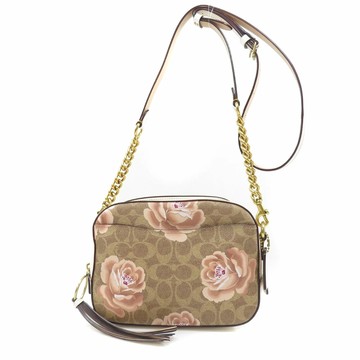 【COACH】印花皮革斜背鍊包-花朵