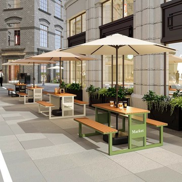 戶外庭院桌椅商業街防水防曬餐桌公園咖啡店休閑鐵藝塑木桌椅組合