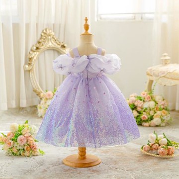 冰雪奇緣六一女童蝴蝶亮片蓬蓬裙吊帶公主連衣裙現貨公主裙女夏季