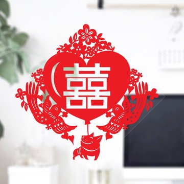 剪紙靜電貼/囍氣洋洋/大方