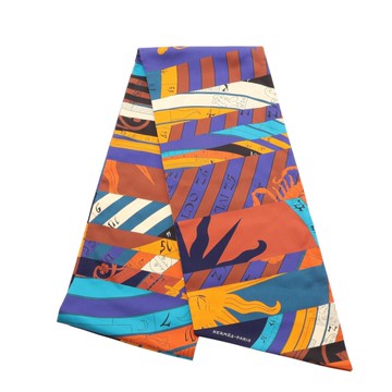 HERMES 愛馬仕 藍/棕/黃色 絲綢 Astrologie Nouvelle Maxi Twilly 絲巾 【二手名牌BRAND OFF】