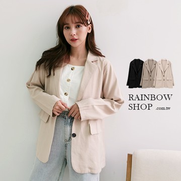 現貨-伯爵奶茶棉麻西裝外套-I-Rainbow【A33580】