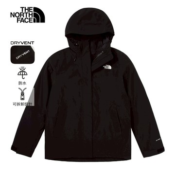 The North Face北面女款黑色防水保暖舒適可調節連帽抓絨內裡三合一外套｜89Y3JK3