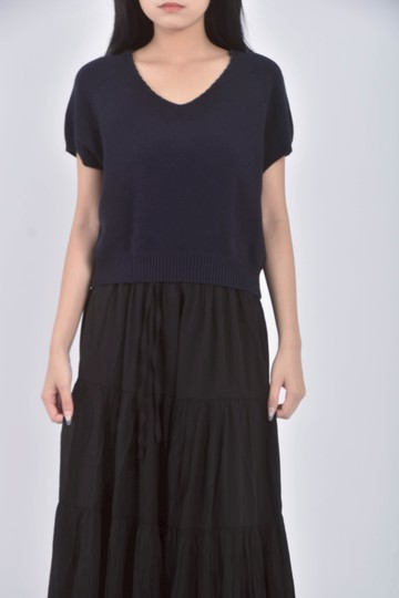 (S) fei ding質感針織深藍色短袖上衣