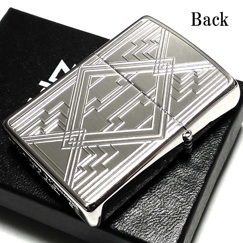 ZIPPO ライター かっこいい ジオメトリック シルバーサテーナ ジッポ 両面加工 幾何学模様 おしゃれ メンズ ギフト プレゼント