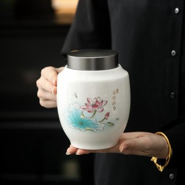 陶瓷茶葉罐子陶瓷儲存罐密封罐茶罐家用防潮中式國風創意紅綠白茶