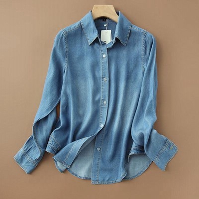 テンセル ダンガリーシャツ デニムシャツシャツ 長袖シャツ レディース ソフトな肌触り カジュアル 女性 トップス ブラウン デニムシャツ 春秋服 ダンガリーシャツ テンセル デニムシャツ レディース ソフトな
