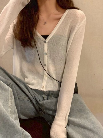 薄款白色針織衫女裝外套女新款長袖防曬開衫外搭上衣女夏季潮