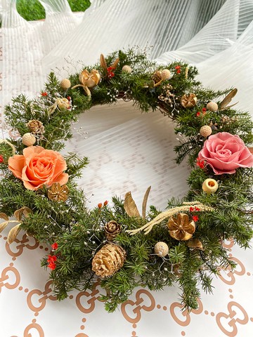 萬聖節 聖誕節 復古永生玫瑰松竹花圈