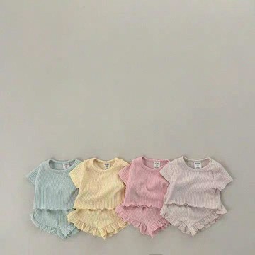 mori🎀mori韓版夏款女童短袖純色薄款T恤短褲兩件套家居服花邊甜美套裝