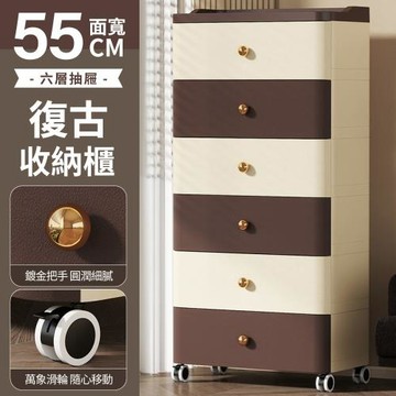 【好氣氛家居】復古氛圍55面寬6層帶輪分類儲物抽屜收納櫃/置物櫃(收納箱/層架)