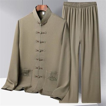 【巴黎精品】現貨+預購 新中式唐裝套裝中國風襯衫長袖冰絲上衣長褲休閒男裝-盤扣漢服男裝7色a1kr2