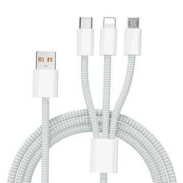 白色編織 一拖三充電線 Lightning/Type-c/Micro 充電線 傳輸線 同時充電 充電線