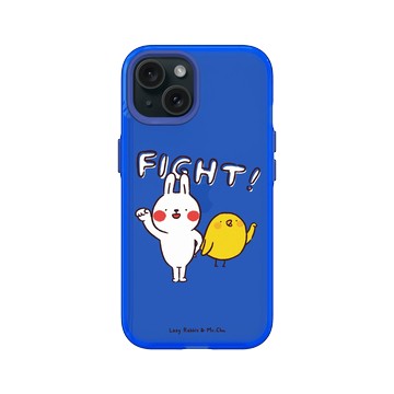 iPhone 15 Clear 激光藍 - 懶散兔與啾先生 Lazy Rabbit and Mr.Chu - 一起加油