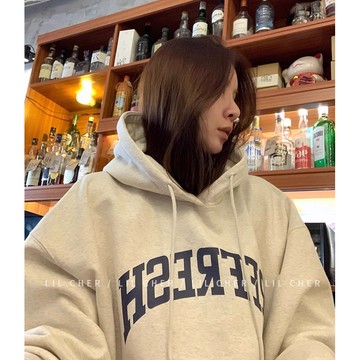 Vuja de 純棉連帽衛衣 帽t 薄衛衣 長袖上衣 oversize 帽t 潮流衣服 ins風 刷毛 印花 秋冬