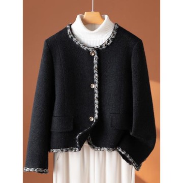 雙面呢大衣女短款小香風圓領2025新款羊毛氣質名媛小個子毛呢外套