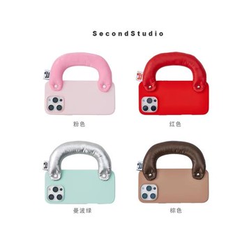 SecondStudio創意手把手機殼適用iPhone16promax防摔手提13液態硅膠蘋果15promax全包軟殼手提防摔保護套