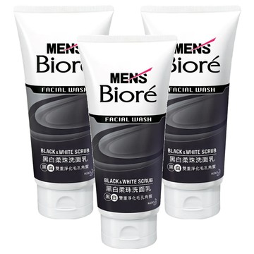Men's Biore男性專用黑白柔珠洗面乳 深層清潔毛孔角質 古龍水時尚香  100g  3條