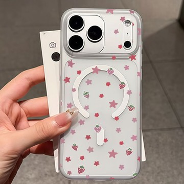 INS粉紅星草莓iPhone16/17磁吸手機殼11/12軟殼13/14promax可愛xr
