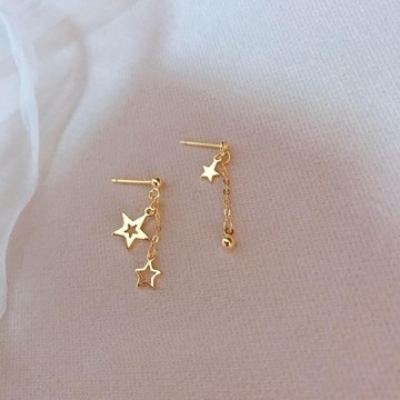 Sweet Air L35 日韓流行耳飾 S925銀針 長款鏈條鏤空五角星 耳針 耳環